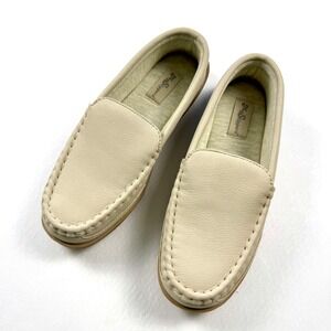 My Slippers Women Moccasin Loafers Beige Leather Comfort Slip On Shoes Size 8
